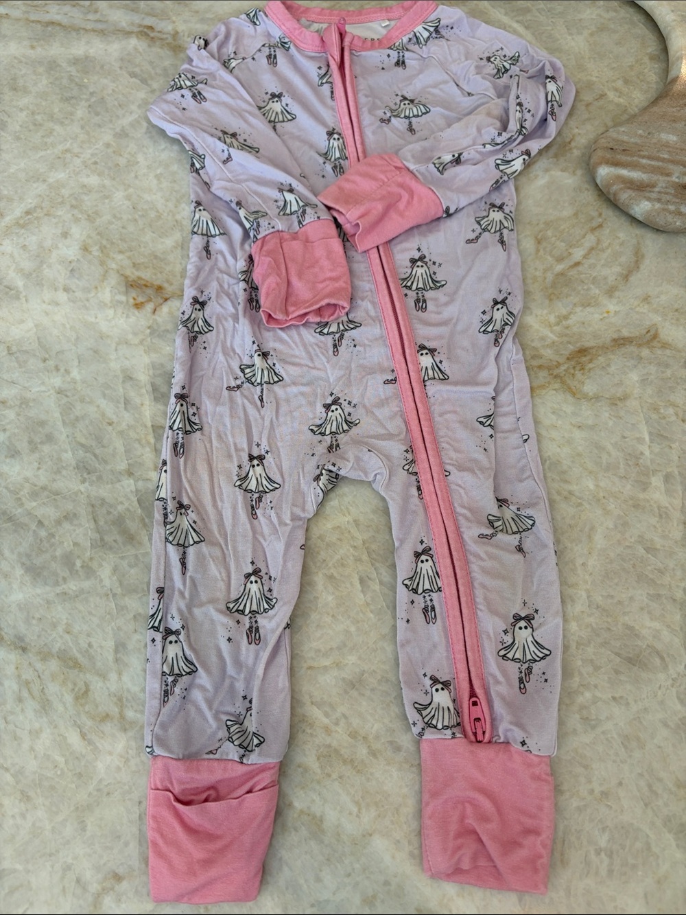 Little Girls' Pink Ballet Print Footed One-Piece Pajamas